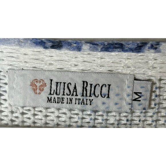 Luisa Ricci Womens Blue White Floral Mesh Knit Top Light Sweater Italy Size M - Picture 3 of 5